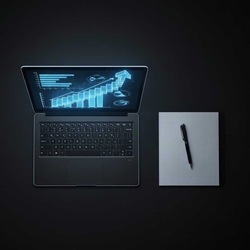Computador portátil com indicadores de crescimento para criação web